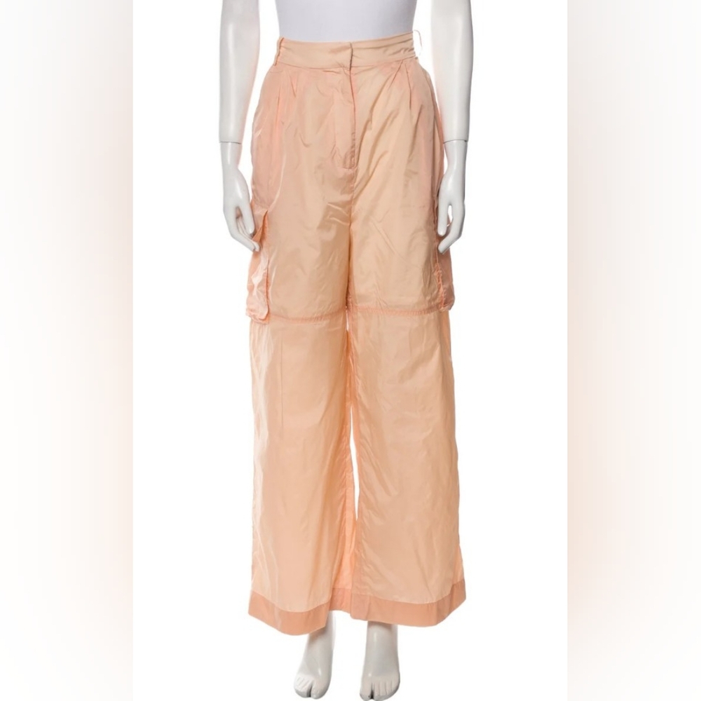 Tibi Orange Nylon Wide Leg High-Waisted Cargo Pants